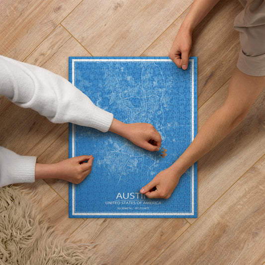 Austin Blue and White Map Jigsaw Puzzle