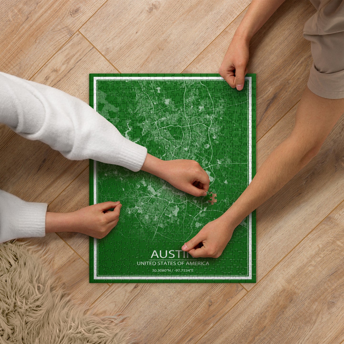 Austin Green and White Map Jigsaw Puzzle