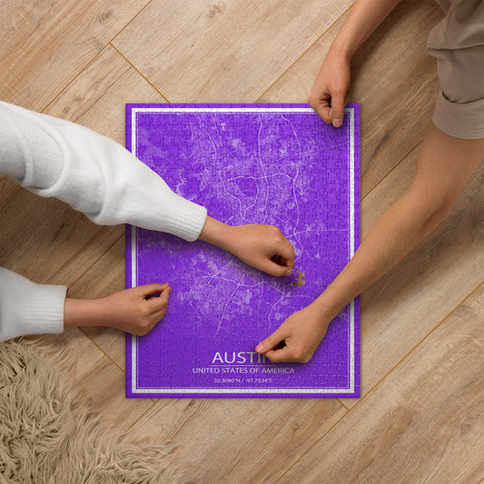 Austin Purple and White Map Jigsaw Puzzle