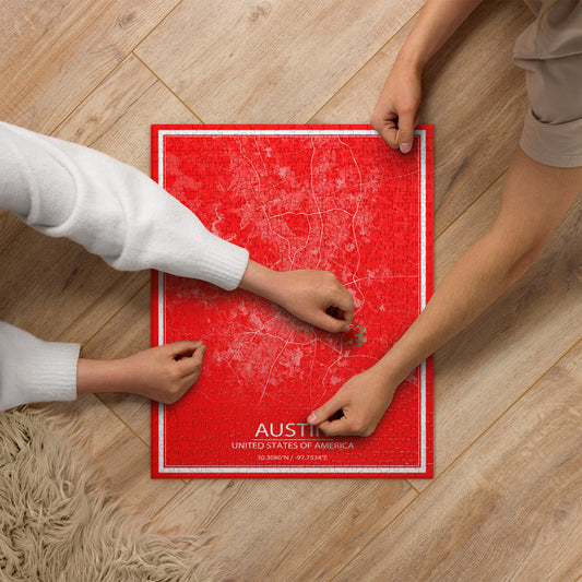 Austin Red and White Map Jigsaw Puzzle