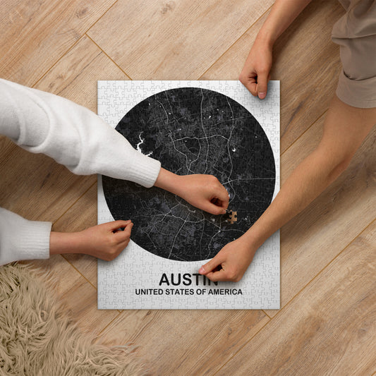 Austin Circular Black Map Jigsaw Puzzle