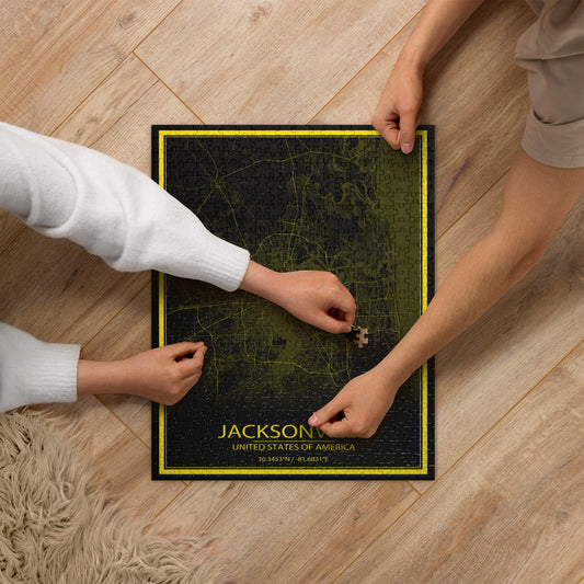 Jacksonville Black and Yellow Map Jigsaw Puzzle