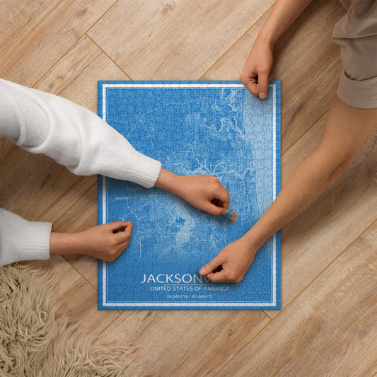 Jacksonville Blue and White Map Jigsaw Puzzle