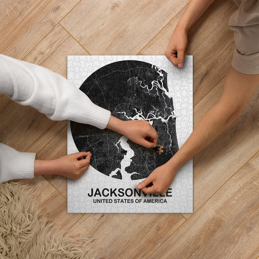 Jacksonville Circular Black Map Jigsaw Puzzle