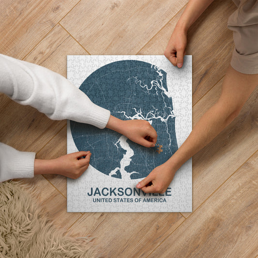 Jacksonville Circular Blue Map Jigsaw Puzzle