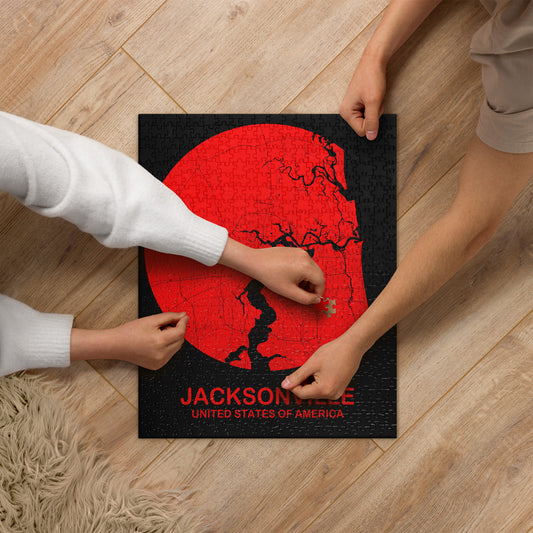 Jacksonville Circular Red Map Jigsaw Puzzle