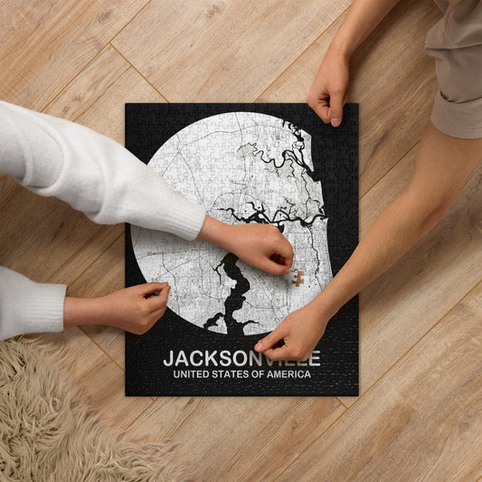 Jacksonville Circular White Map Jigsaw Puzzle