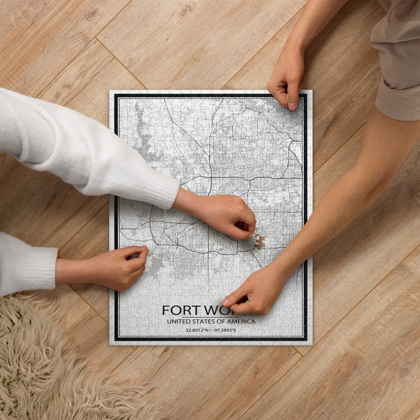 Fort Worth White Map Jigsaw Puzzle