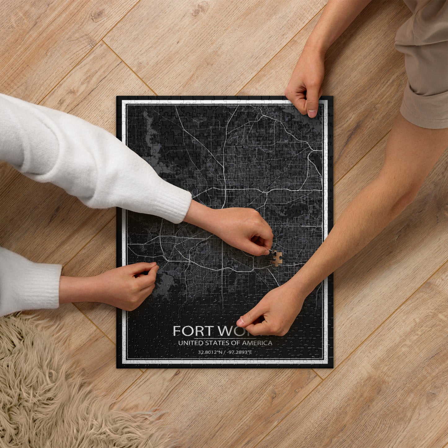 Fort Worth Black Map Jigsaw Puzzle