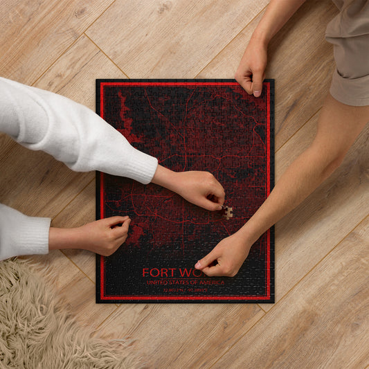 Fort Worth Black and Red Map Jigsaw Puzzle