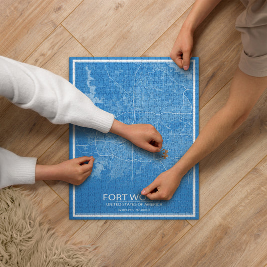 Fort Worth Blue and White Map Jigsaw Puzzle