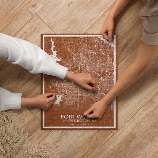 Fort Worth Brown and White Map Jigsaw Puzzle