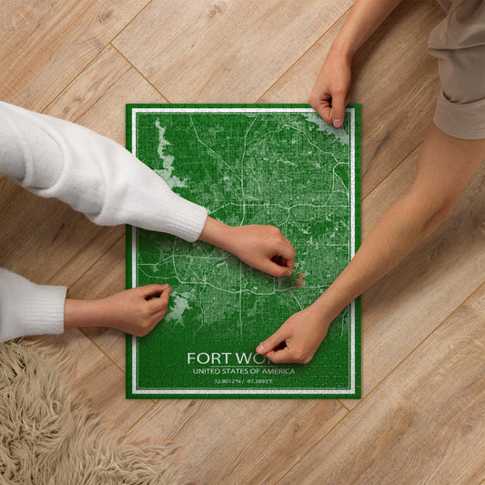 Fort Worth Green and White Map Jigsaw Puzzle