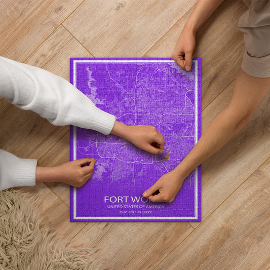 Fort Worth Purple and White Map Jigsaw Puzzle