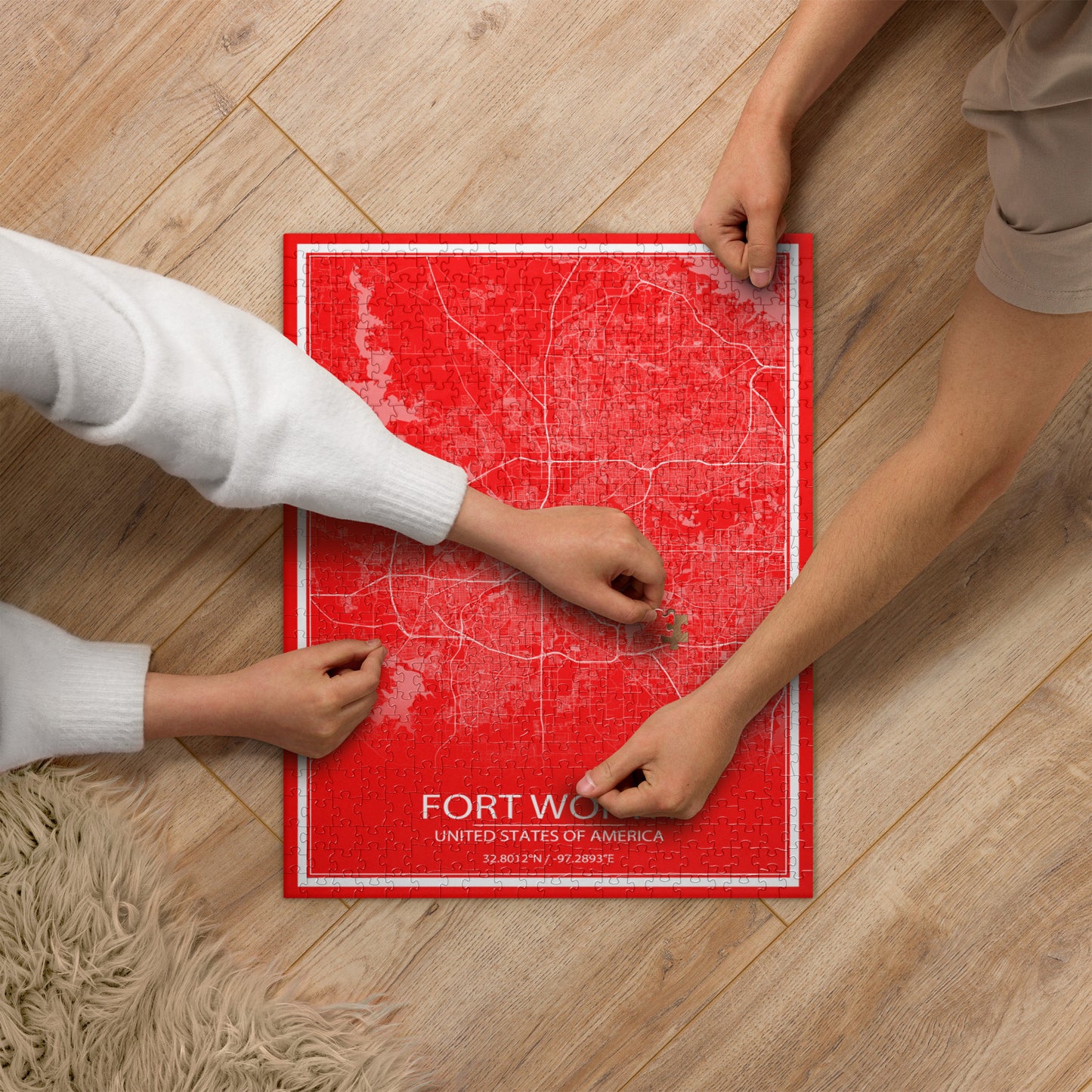 Fort Worth Red and White Map Jigsaw Puzzle