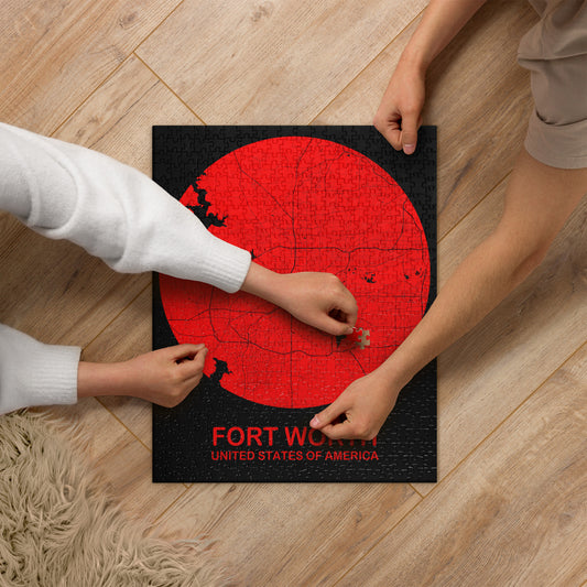 Fort Worth Circular Red Map Jigsaw Puzzle