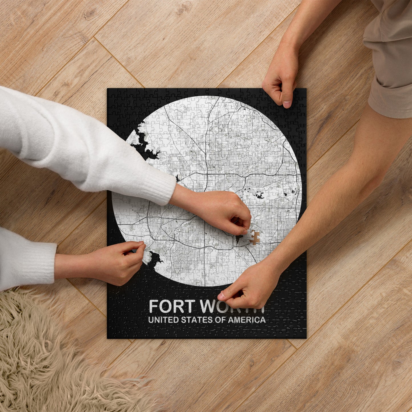 Fort Worth Circular White Map Jigsaw Puzzle