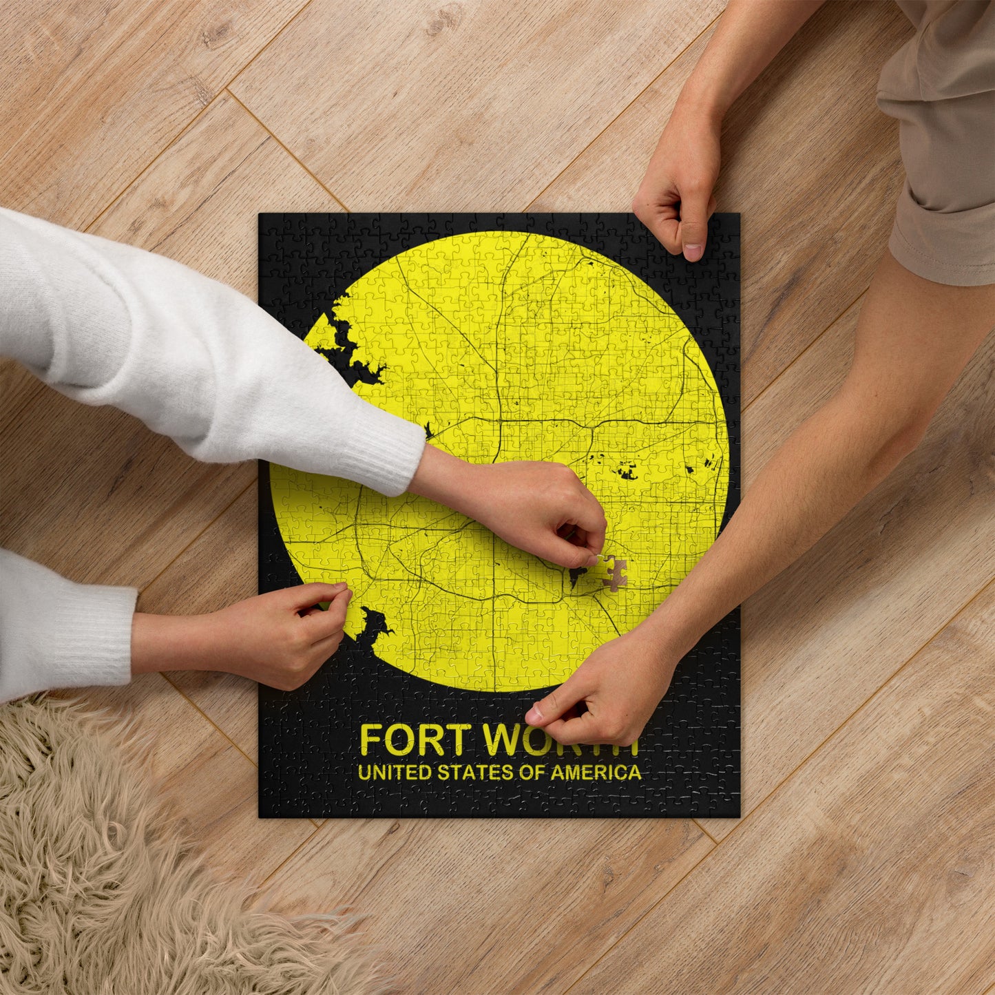 Fort Worth Circular Yellow Map Jigsaw Puzzle