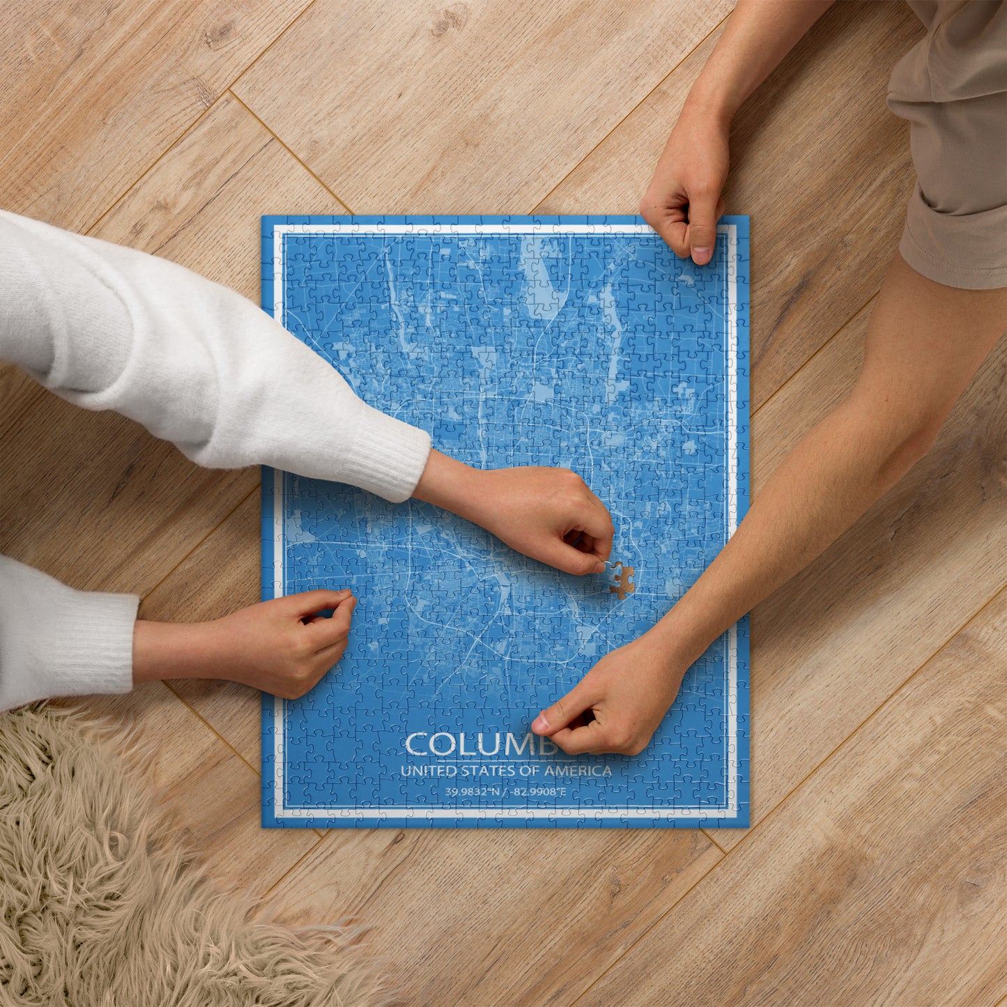 Columbus Blue and White Map Jigsaw Puzzle