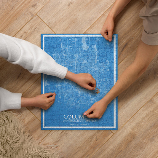 Columbus Blue and White Map Jigsaw Puzzle