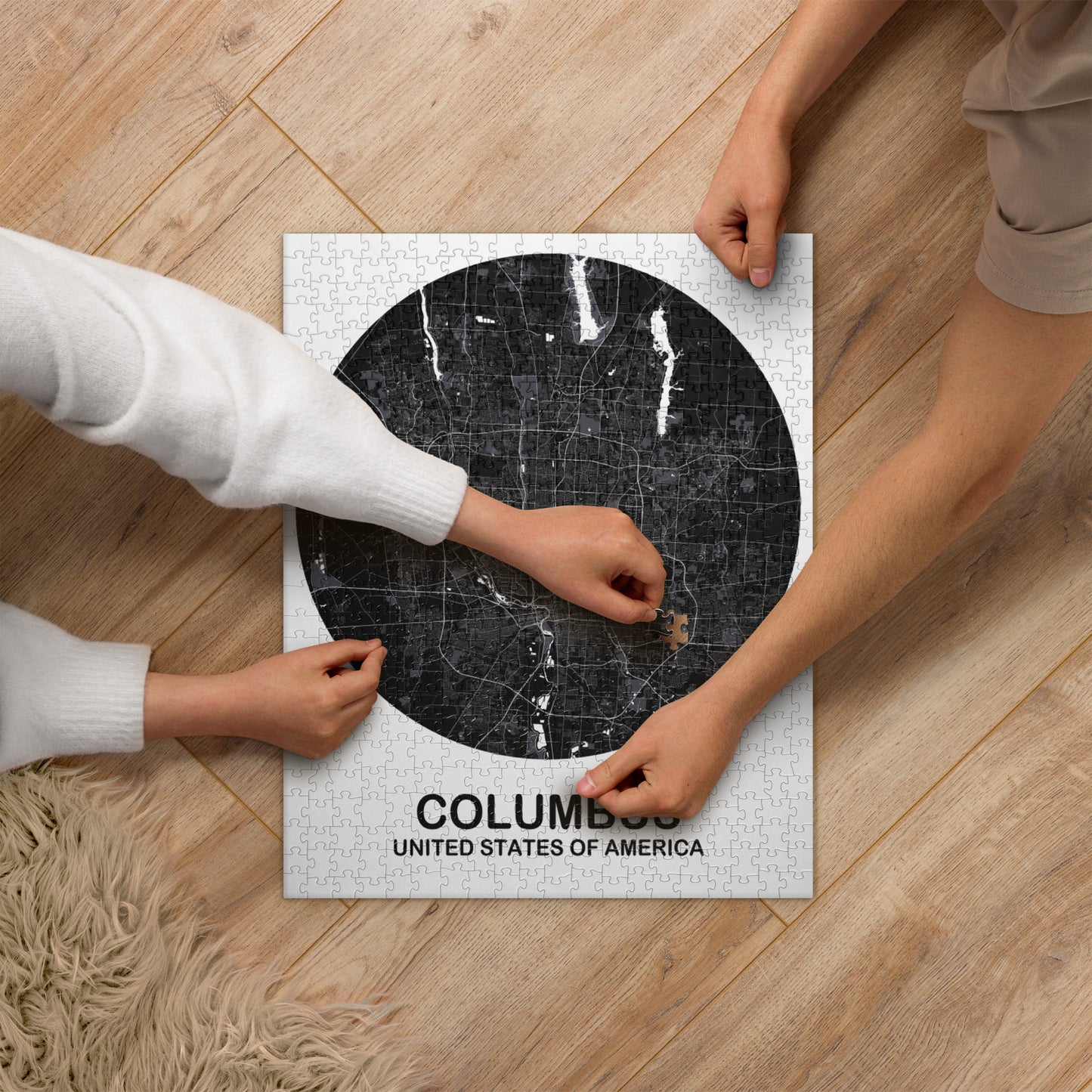 Columbus Circular Black Map Jigsaw Puzzle