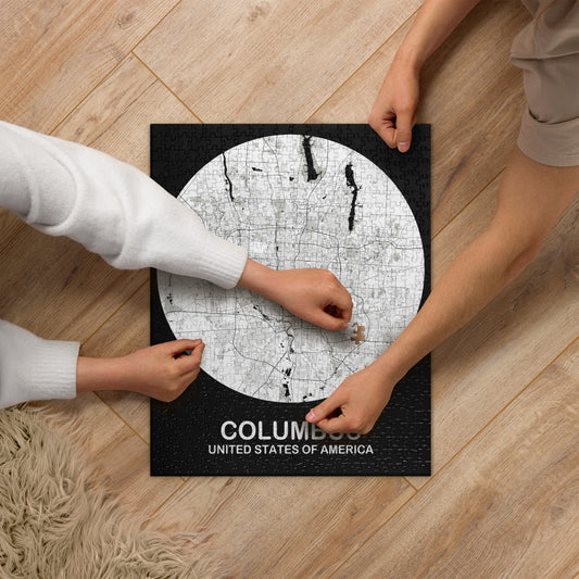 Columbus Circular White Map Jigsaw Puzzle