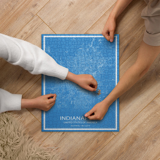 Indianapolis Blue and White Map Jigsaw Puzzle