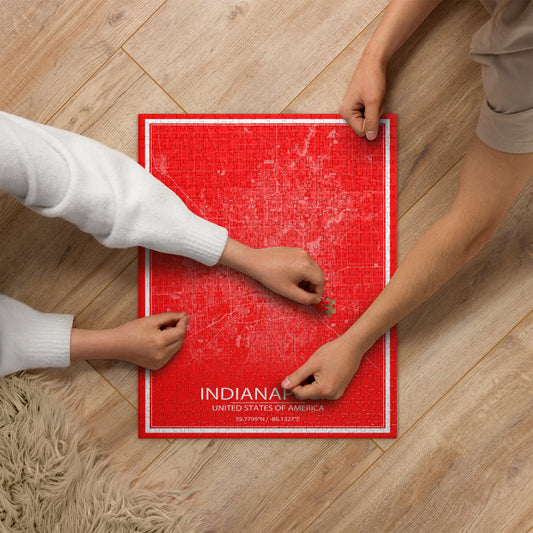 Indianapolis Red and White Map Jigsaw Puzzle