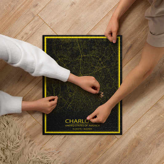 Charlotte Black and Yellow Map Jigsaw Puzzle