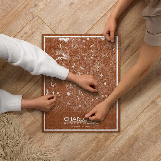 Charlotte Brown and White Map Jigsaw Puzzle