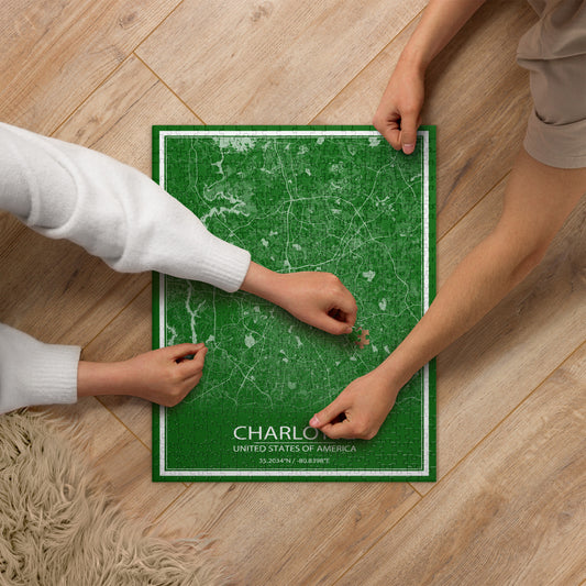 Charlotte Green and White Map Jigsaw Puzzle