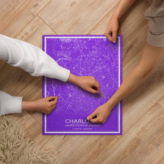 Charlotte Purple and White Map Jigsaw Puzzle