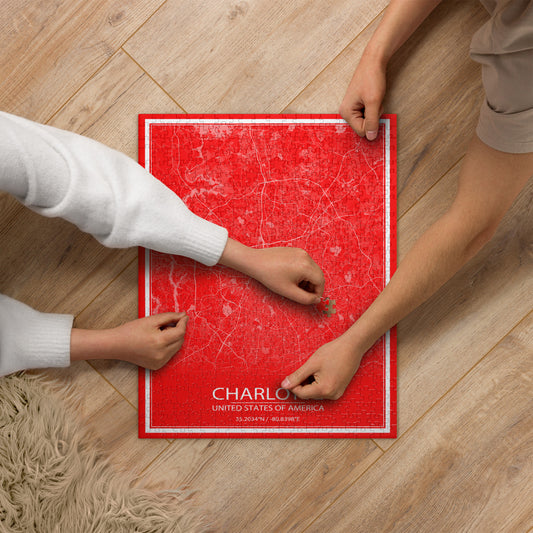 Charlotte Red and White Map Jigsaw Puzzle