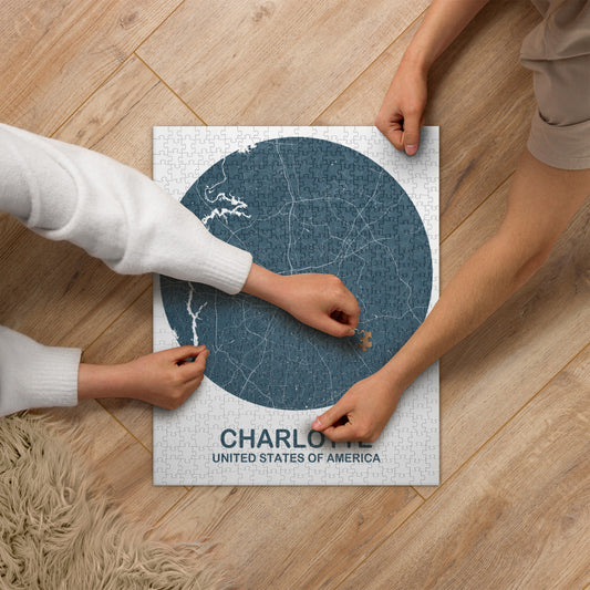 Charlotte Circular Blue Map Jigsaw Puzzle