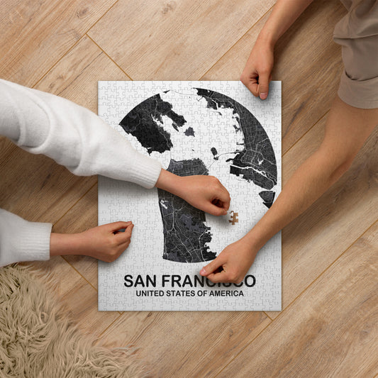 San Francisco Circular Black Map Jigsaw Puzzle