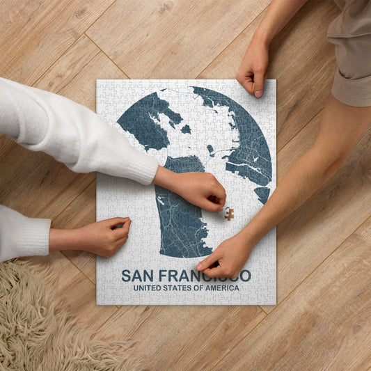 San Francisco Circular Blue Map Jigsaw Puzzle