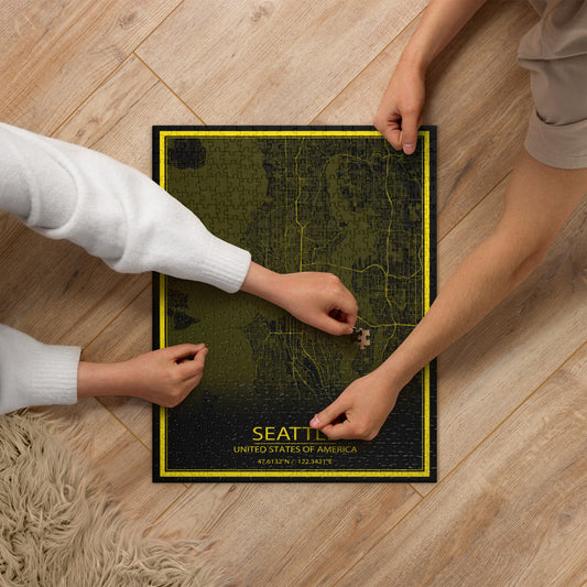 Seattle Black and Yellow Map Jigsaw Puzzle