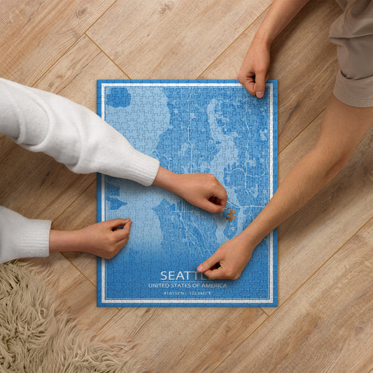 Seattle Blue and White Map Jigsaw Puzzle