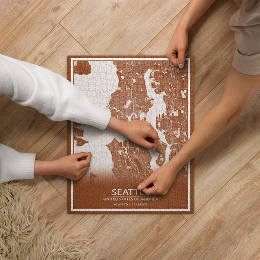 Seattle Brown and White Map Jigsaw Puzzle