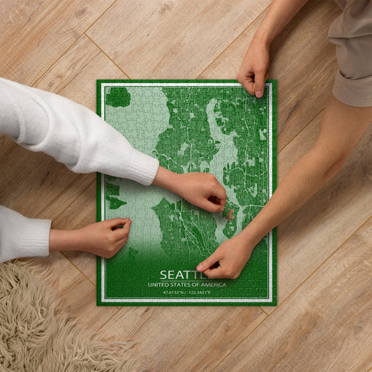 Seattle Green and White Map Jigsaw Puzzle