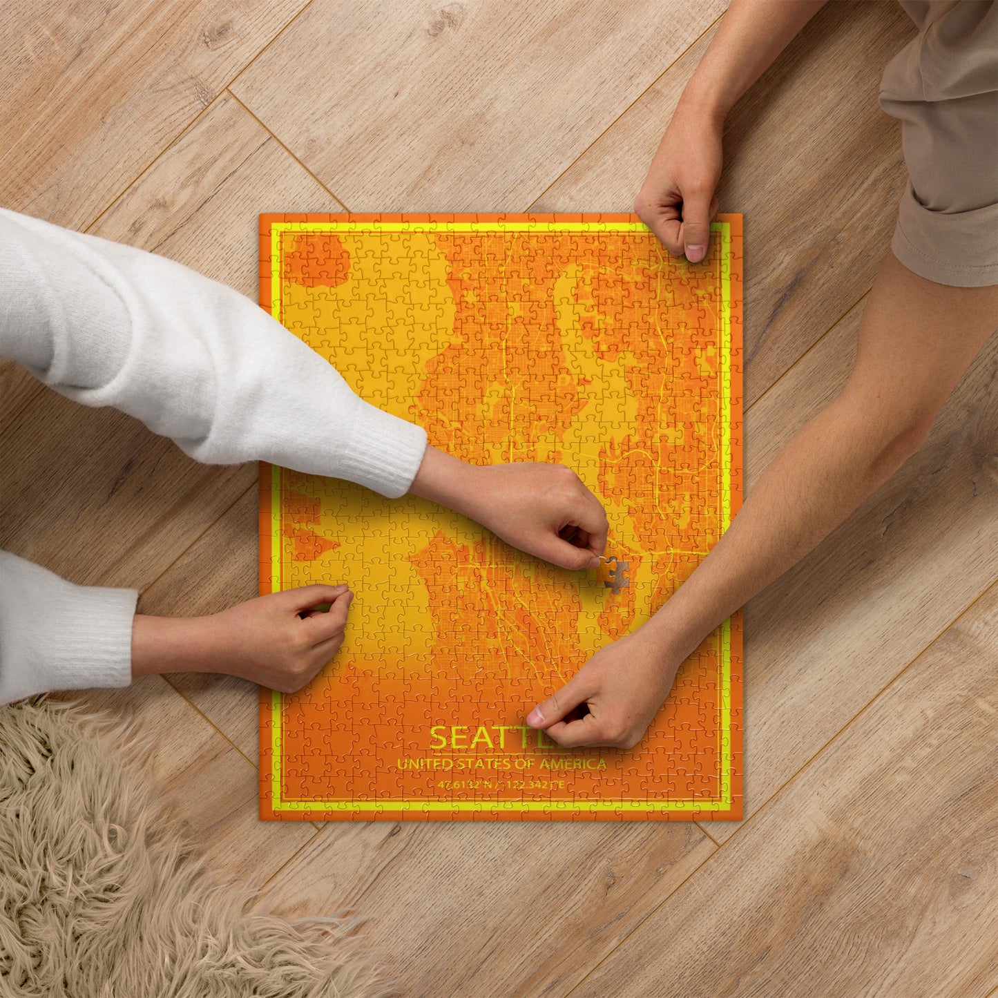 Seattle Orange and Yellow Map Jigsaw Puzzle