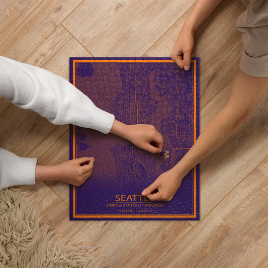 Seattle Purple and Orange Map Jigsaw Puzzle