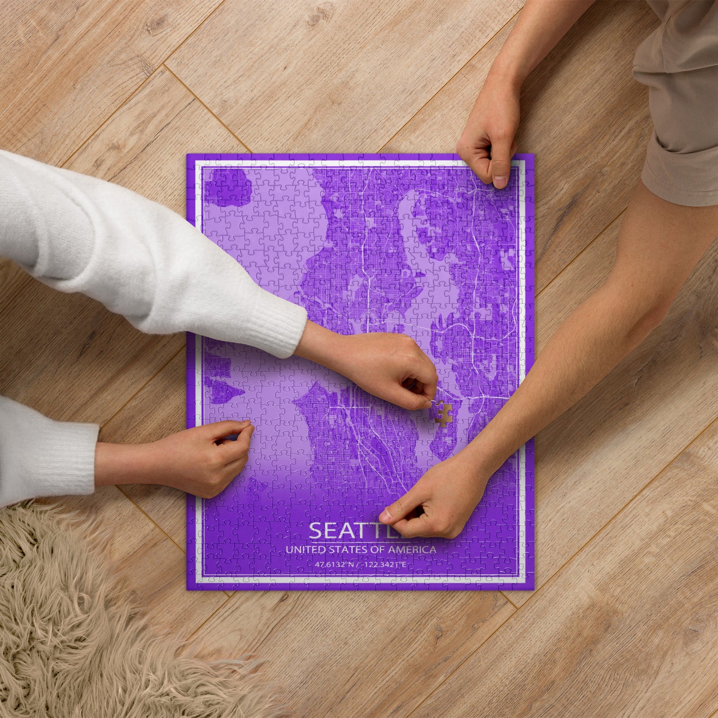 Seattle Purple and White Map Jigsaw Puzzle