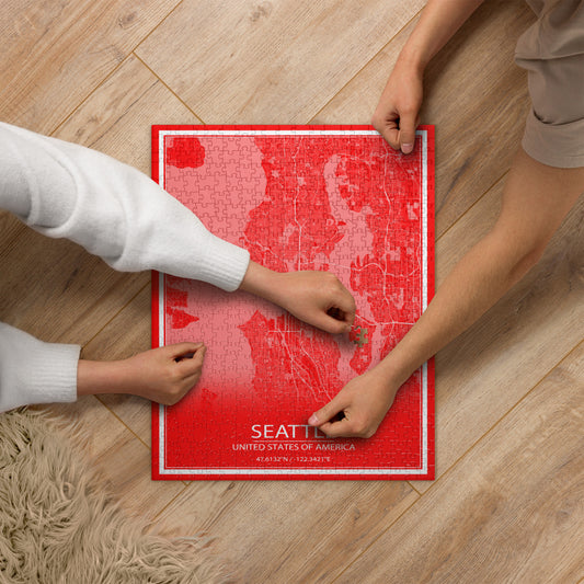 Seattle Red and White Map Jigsaw Puzzle