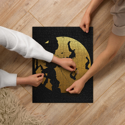 Seattle Gold on Black Map Jigsaw Puzzle