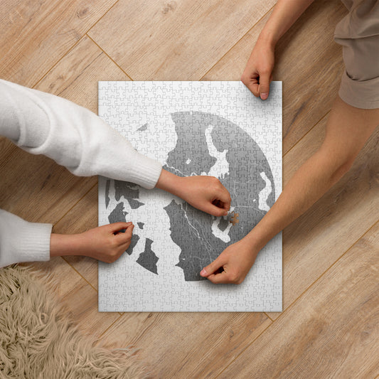 Seattle Silver on White Map Jigsaw Puzzle