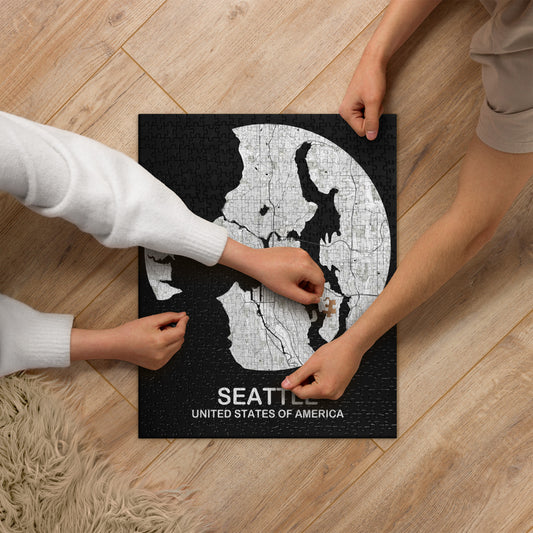 Seattle Circular White Map Jigsaw Puzzle