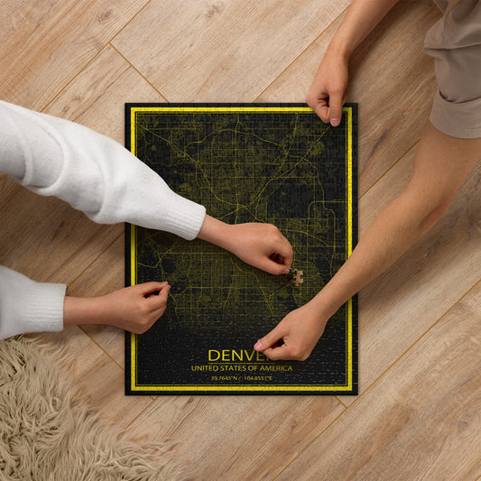 Denver Black and Yellow Map Jigsaw Puzzle