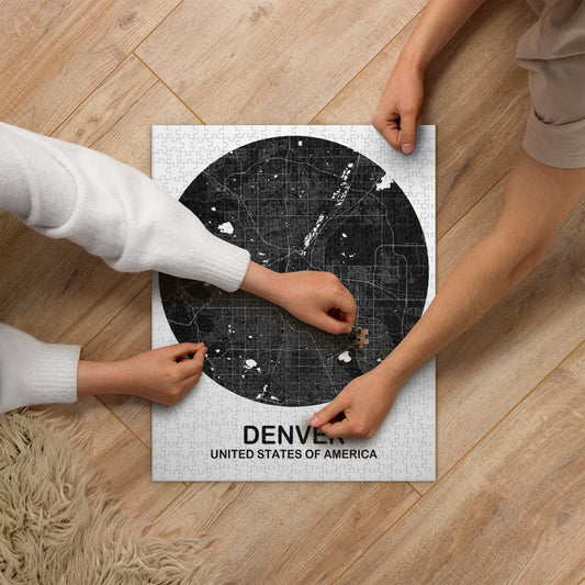 Denver Circular Black Map Jigsaw Puzzle