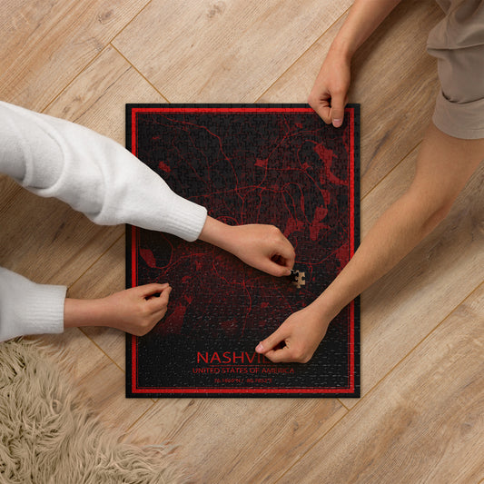 Nashville Black and Red Map Jigsaw Puzzle